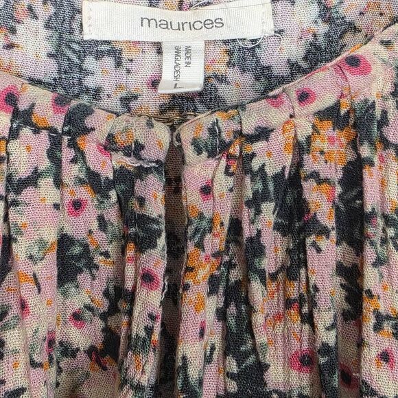 Maurices L Pink Floral 3/4 Sleeve Boho Peasant Blouse - Picture 7 of 8